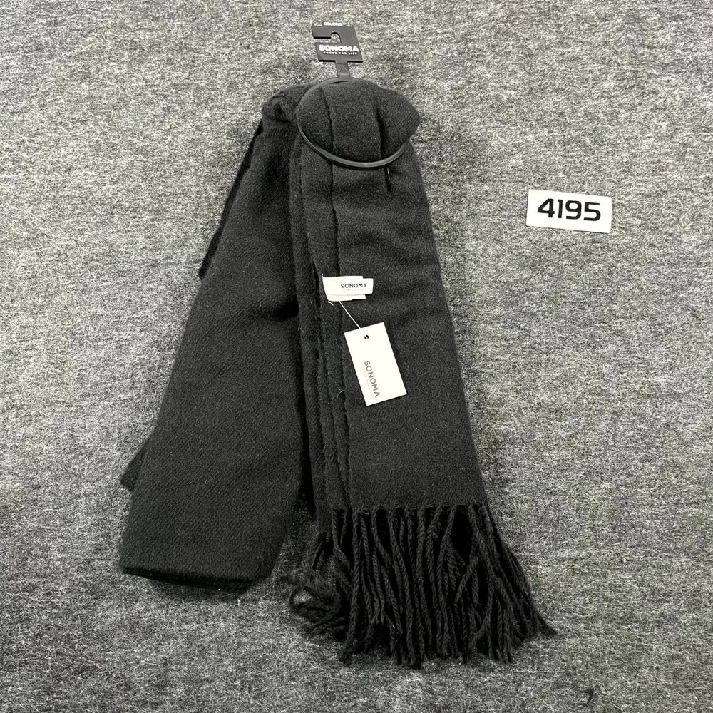 Sonoma Goods for Life Solid Oblong Scarf Womens One Size Pitch Black Fringe Trim